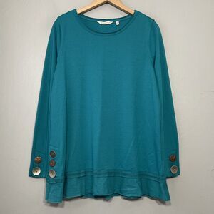 Soft Surroundings Womens Size Medium Teal French Terry Tunic Top Artsy Lagenlook